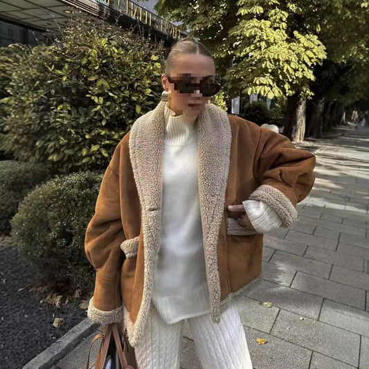 Women's Casual Lapel Loose Woolen Coat